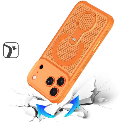 Phone Case for Apple iPhone 18 Pro Magnetic Honeycomb Hybrid Rugged Armor Ring Kickstand Dual Layer Shock Absorbing Hard PC Soft TPU Cover Orange
