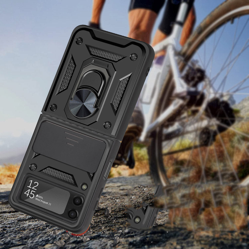 For Samsung Galaxy Z Fold 7 Camera Slide Protector with Magnetic Ring Stand, Hybrid TPU Shockproof Protective Case Cover