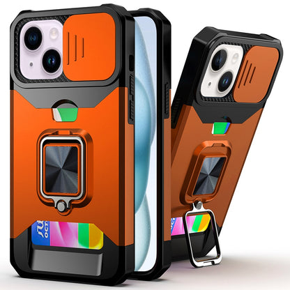 Phone Case for iPhone 15 (6.1") Card Holder Magnetic Ring Stand Shockproof Anti Slip Wallet Grip Protective Hybrid Design Cover Cosmic Orange