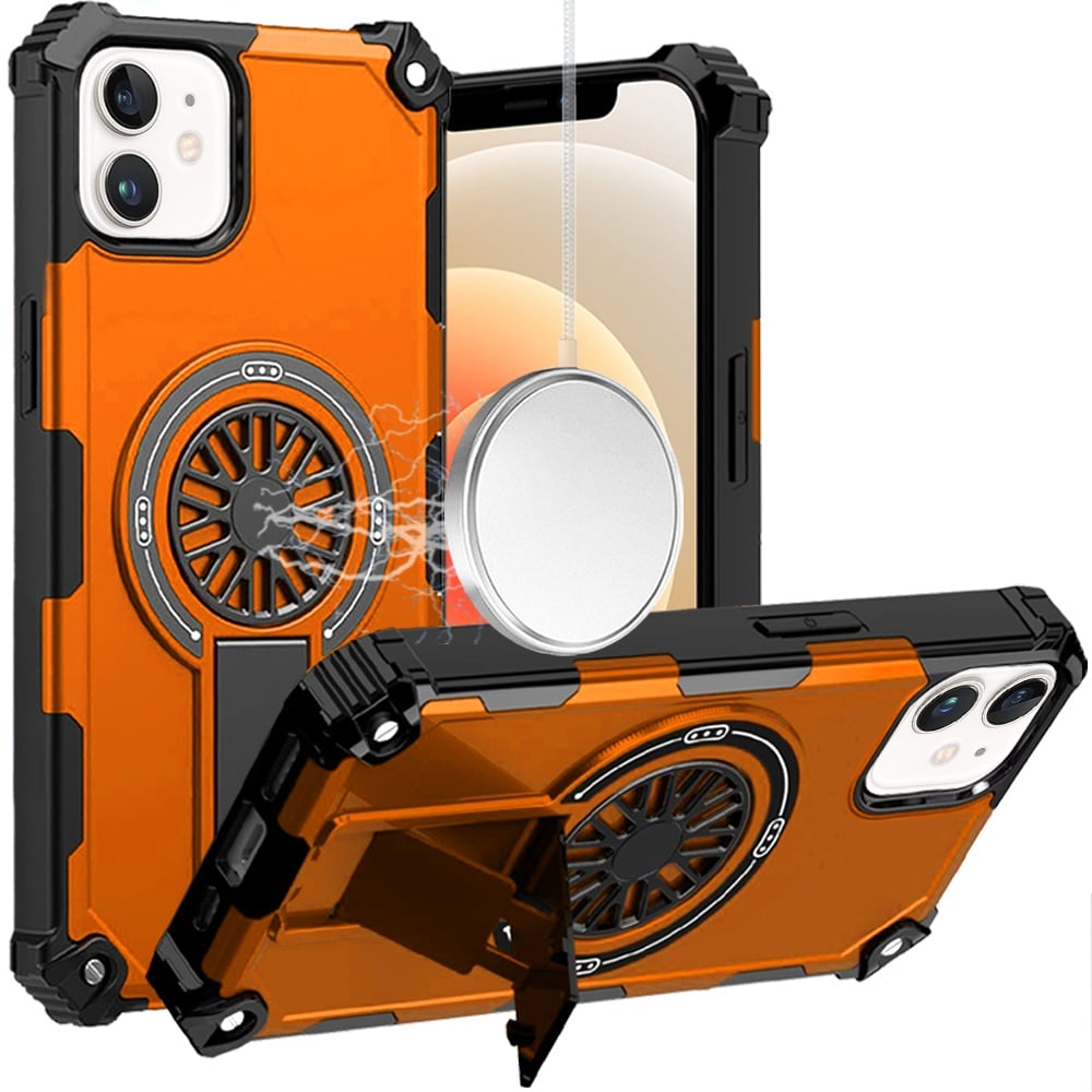 For iPhone 12 / iPhone 12 Pro (6.1") Texture Design Invisible Kickstand Case, MagSafe Compatible Hybrid Shockproof Cover, Car Mount Friendly Case Cover Cosmic Orange