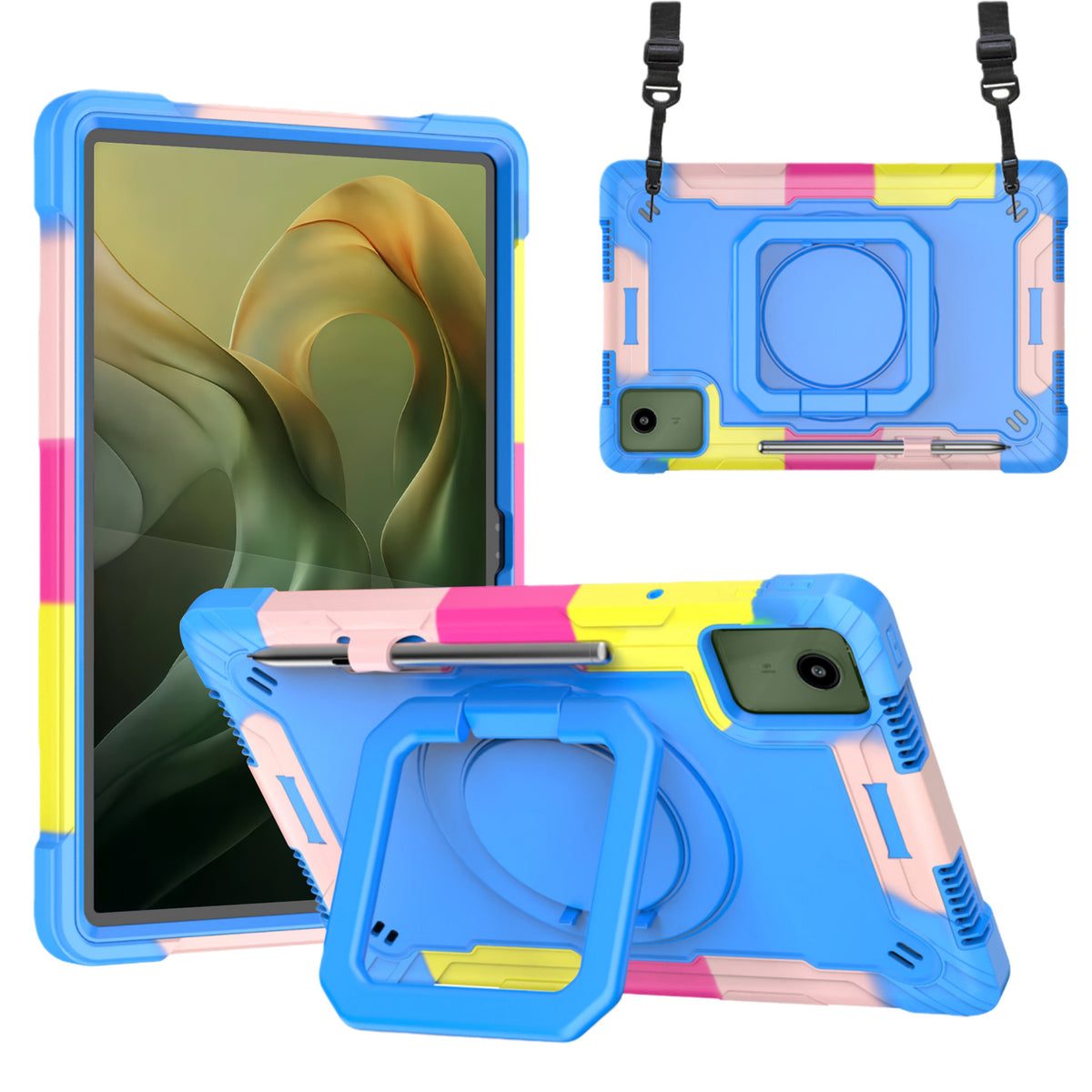 360 Rotating Kickstand Hybrid Rugged Shockproof Armor Dual Layer Hard PC Soft TPU Drop Protection with Strap