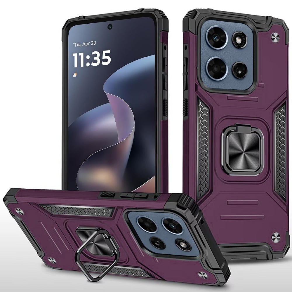 Phone Case for Motorola Moto G Play 5G 2026 Magnetic Car Mount Hybrid Ring Stand Shockproof Rugged Grip Armor Heavy Duty Protective TPU Durable Cover Purple