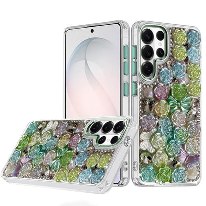 For Samsung Galaxy S26 Ultra Muti-Color Floral Fashion Bling Crystal 3D Full Diamonds Stones Sparkle Rhinestone Glitter Hybrid Case Cover