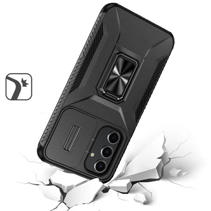 For Apple iPhone 15 (6.1") Camera Cover Phone Case with Magnetic Rotation Ring Stand [Military Grade] Hybrid Hard TPU Shockproof Case Cover Black