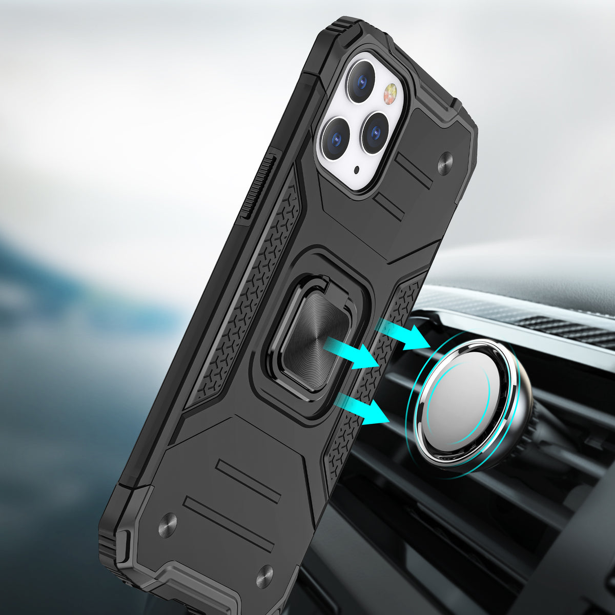 For Apple iPhone 16 Plus (6.7") Armor Hybrid with Ring Holder Kickstand Shockproof Heavy-Duty Durable Rugged Dual Layer Case Cover