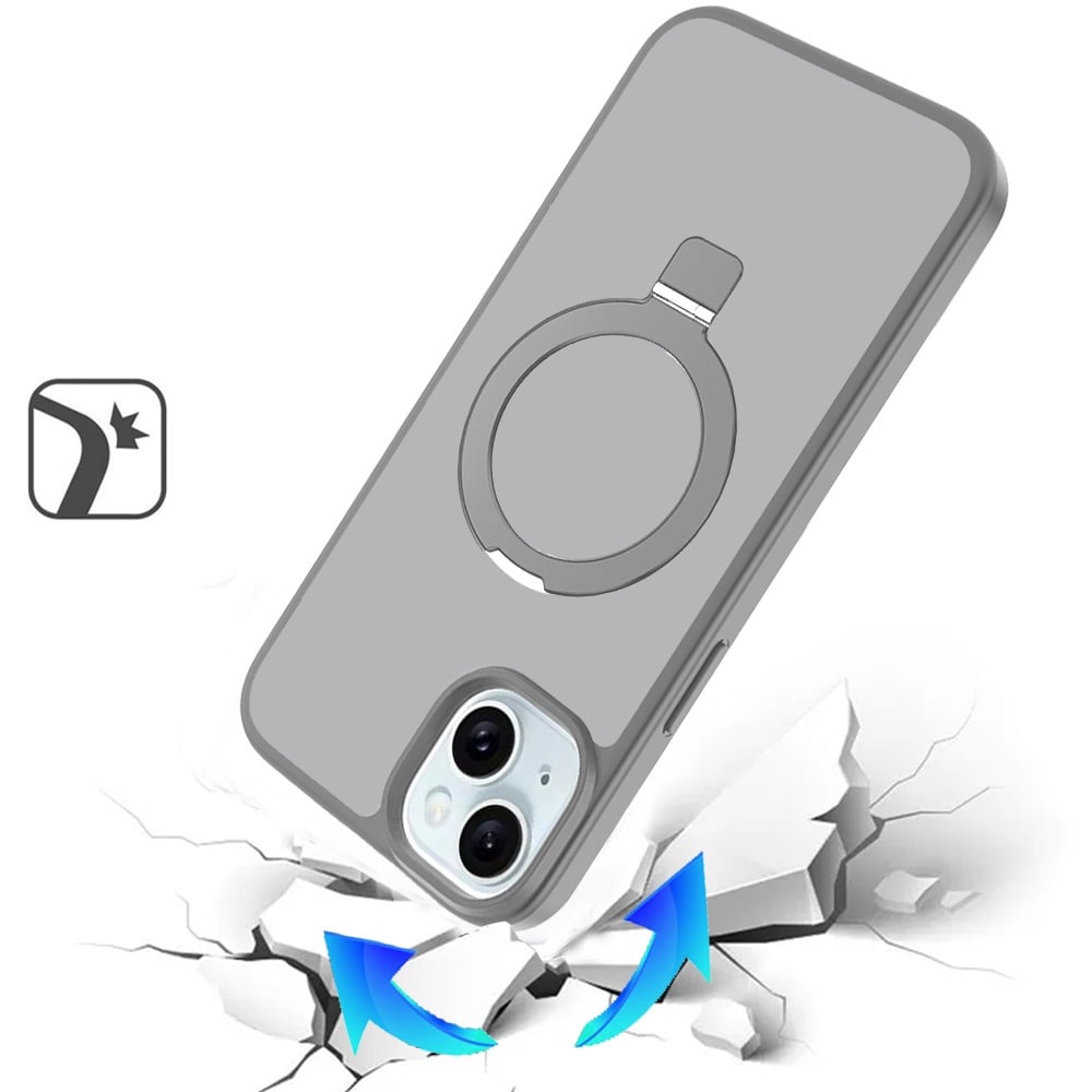 Phone Case for iPhone 14/13 (6.1") Magnetic Ring Stand Full Rotation Matte Shockproof Grip Anti Slip Durable Camera Protection Hybrid Cover