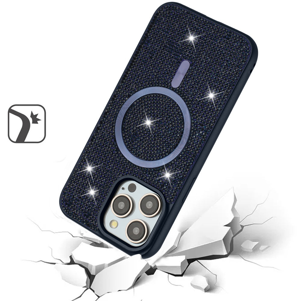 For Apple iPhone 16 Plus (6.7") Diamond Sparkly Bling Design Rhinestone Hybrid Skin TPU with Magnetic Circle MagSafe Compatible Case Cover