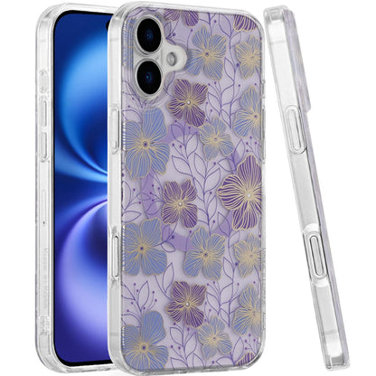 For Apple iPhone 17 AIR Stylish Pattern Fashion IMD Printed Design TPU Double Layer Slim Shockproof with Magnetic Back Case Cover Purple Flower
