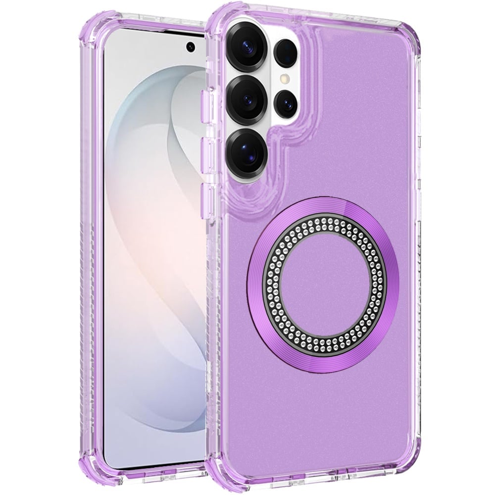 Phone Case for Samsung Galaxy S26 Ultra Magnetic Circle Bling Chrome Hybrid Shockproof Protective Grip 3in1 Durable Stylish Crystal Frame Cover