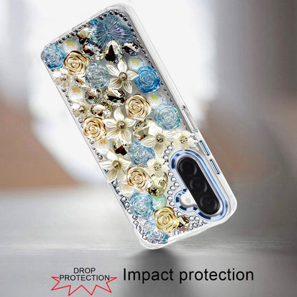 Luxury Rose Bling Rhinestone Glitter Floral Hybrid Shockproof Stylish Protective Designer Ornament Sparkle