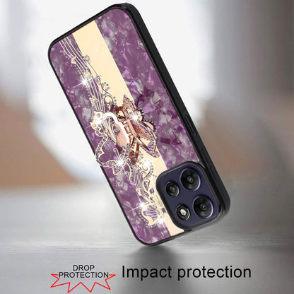 Phone Case for Motorola Moto G Power 5G 2026 /2025 Diamond Glitter Butterfly Engraved Ring Stand Luxury Bling Hybrid Shockproof Chrome Edge Protective Durable Grip Cover