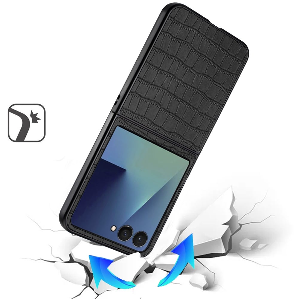 Phone Case for Samsung Galaxy Z Flip 8 Premium PU Vegan Leather Hard Shell Snap On Slim Fit Hybrid Protective Reinforced Design Cover Black