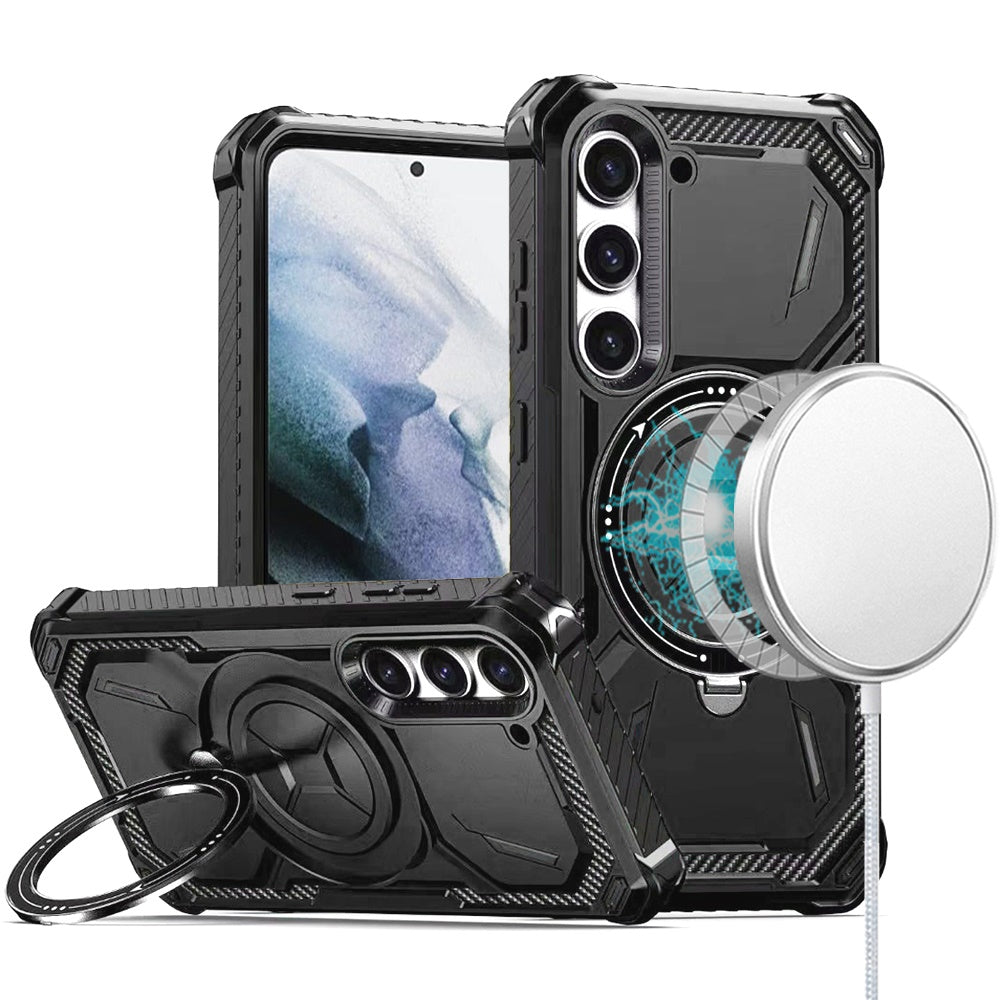 For Samsung Galaxy S21 Shockproof Hybrid Magnetic Ring Case - 360° Rotatable Stand with MagSafe Compatibility Case Cover Black