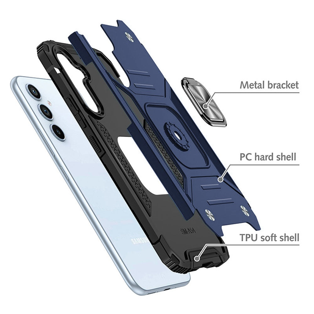 For Samsung Galaxy S25 FE, S25 Fan Edition Armor Hybrid Magnetic Stand with Ring Holder Kickstand Shockproof Heavy-Duty Durable Rugged TPU Dual Layer Case Cover Blue