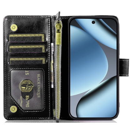 Phone Case for Google Pixel 11 Pro XL Luxury Leather Wallet Card Holder Zipper Pocket Money Storage Protective Grip Design with Strap Cover