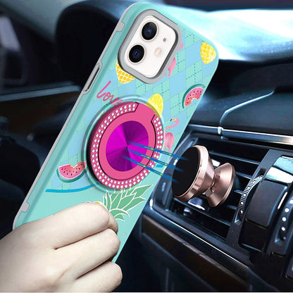 For Apple iPhone 12 Pro Max Pattern Design Hybrid with Invisible Ring Stand & Magnetic Back, Shockproof Protective Grip Case Cover