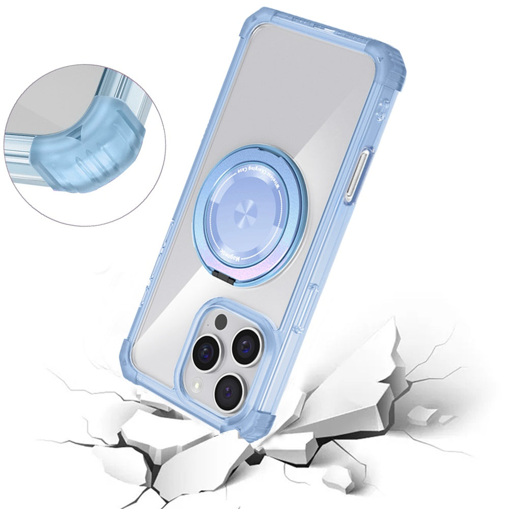 For Apple iPhone 16 Plus (6.7") Magnetic [Compatible with Magsafe] with 360° Rotatable Ring Holder Invisible Stand Transparent Case Cover