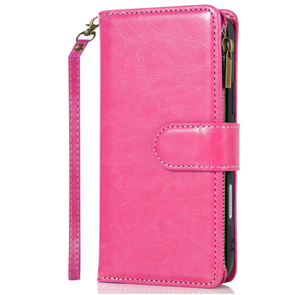 For Motorola Moto G Stylus 5G 2025 Leather Wallet Case with Zipper, 9 Card Slots, Cash Pocket, Stand & Strap, Clutch Pouch Design Case Cover Hot Pink