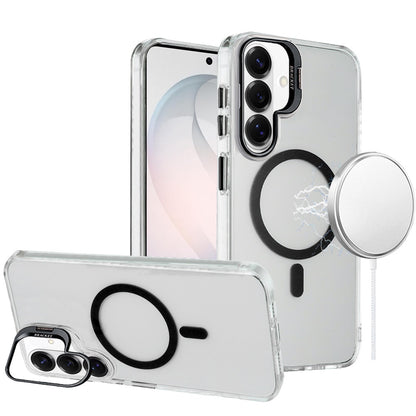 Phone Case for Samsung Galaxy S26 FE /S26 Fan Edition Clear Metallic Camera Stand Magnetic Hybrid TPU Shockproof Grip Camera Protection Kickstand Durable Armor Cover