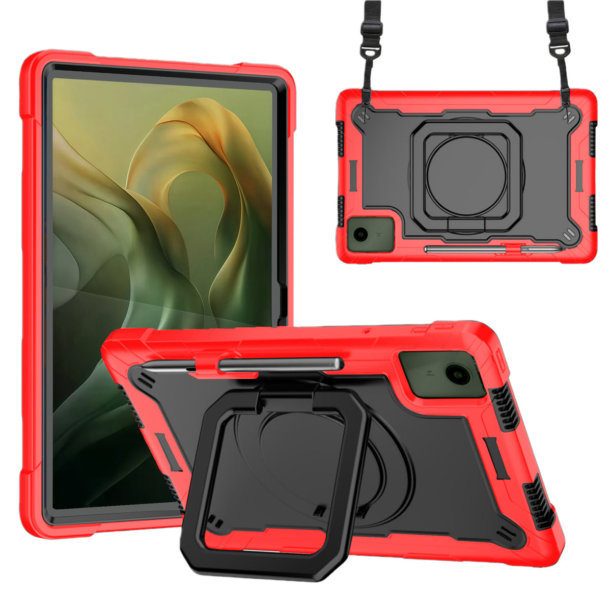 360 Rotating Kickstand Hybrid Rugged Shockproof Armor Dual Layer Hard PC Soft TPU Drop Protection with Strap