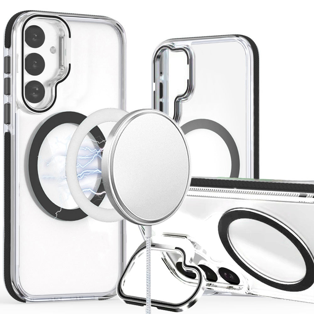 For Samsung Galaxy S26+ / S26 Plus Hybrid Clear Back Case with Invisible Camera Bracket Stand, MagSafe Magnetic Circle, Shockproof Color Frame Case Cover