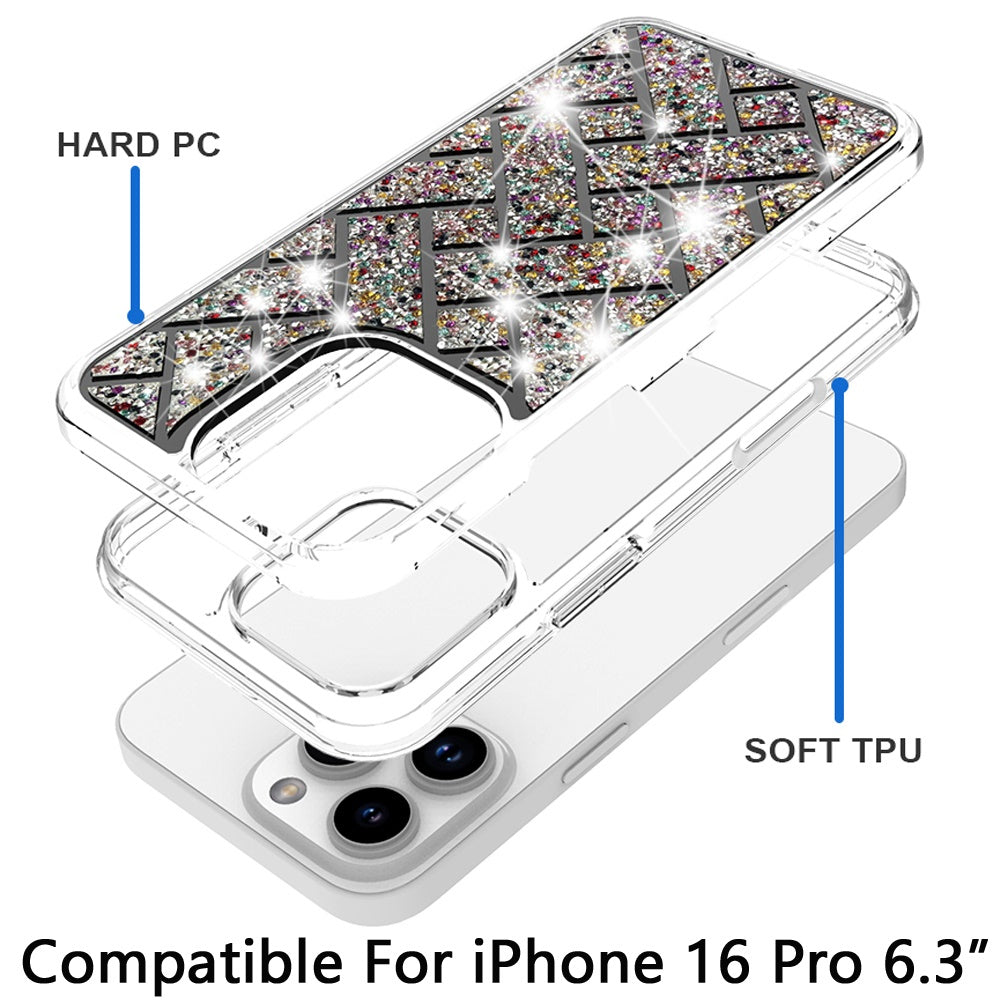 For Apple iPhone 16 Pro Bling Hybrid Shockproof Protective Design Stylish Glitter Finish Durable Grip Protection Case Cover