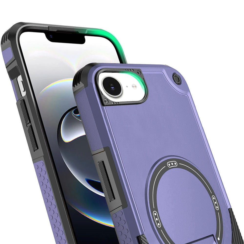 Phone Case for Apple iPhone 17E /16E/SE4 Magnetic Kickstand Rugged Shockproof Armor Grip Anti Slip Heavy Duty Protective Matte Stand Hybrid Cover Purple