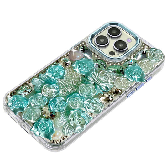 Phone Case for Apple iPhone 14 Pro Max 3D Flower Bling Rhinestone Glitter Cute Stylish Shockproof Protective Decorative Luxury Grip Stones Ornaments Cover