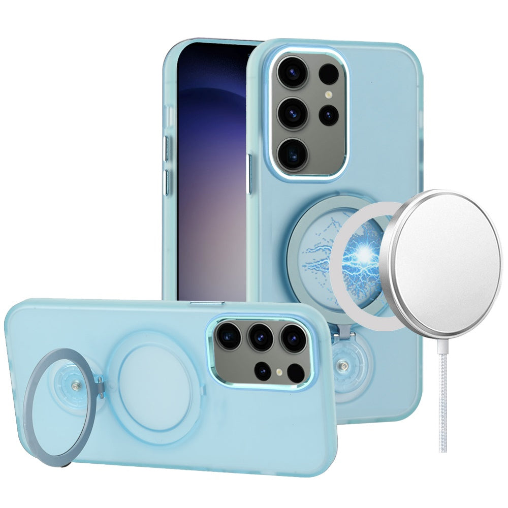 For Samsung Galaxy S24 Ultra MagSafe Compatible with 360° Ring Stand, Magnetic Kickstand, Slim Hybrid Protective Case Cover Sky Blue