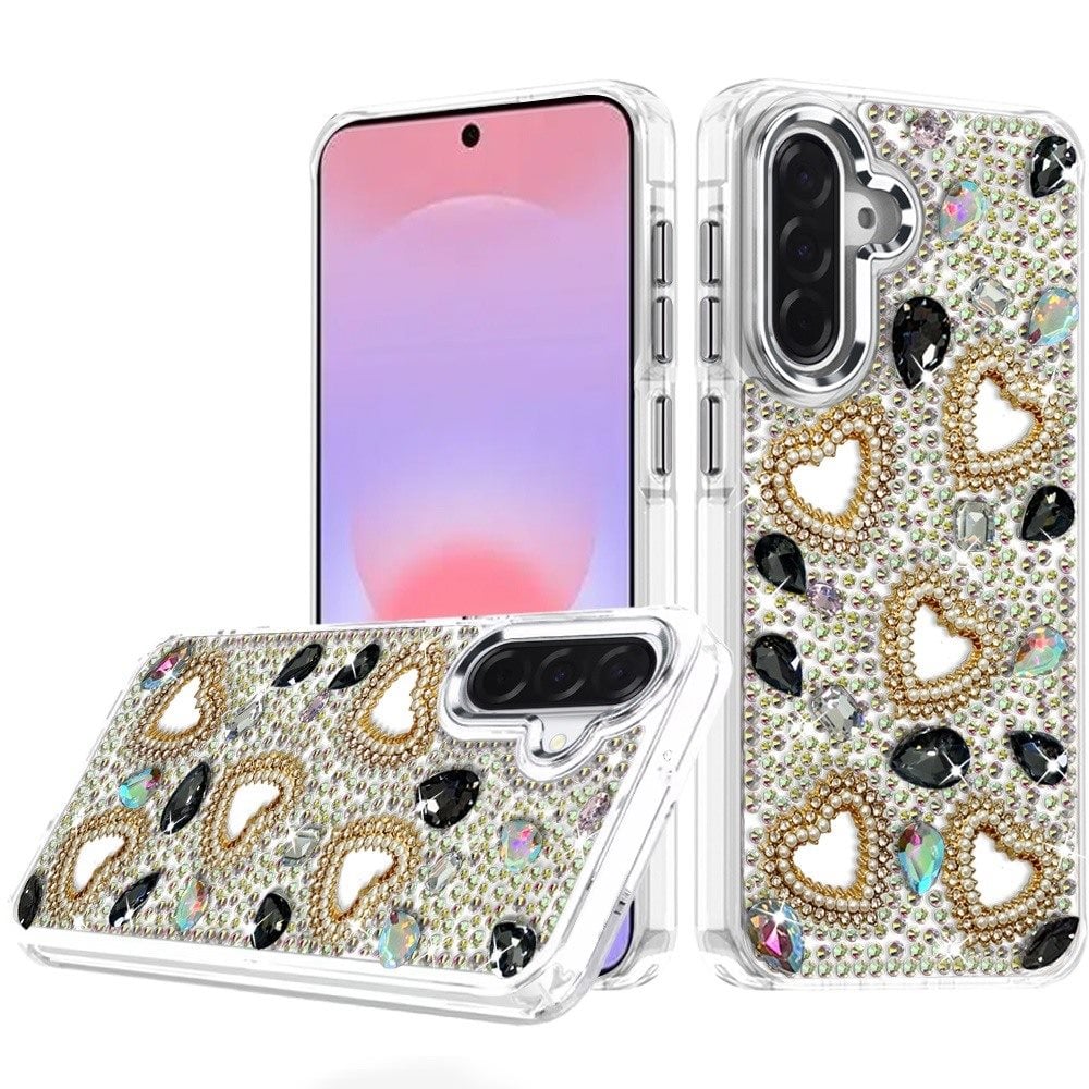 Phone Case for Samsung Galaxy A37 Luxury Crystal Heart Rhinestone Diamond Bling Shockproof Hybrid Glitter Protective Stylish Durable Grip Cover