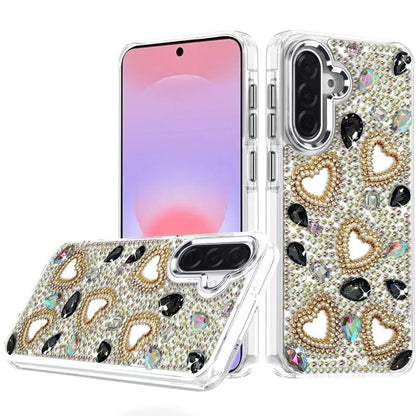 Phone Case for Samsung Galaxy A37 Luxury Crystal Heart Rhinestone Diamond Bling Shockproof Hybrid Glitter Protective Stylish Durable Grip Cover