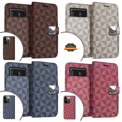 For Apple iPhone 15 Pro (6.1") Premium Fabric Wallet Case 6 Credit Card Slots ID Cash Storage Carrying Pouch Folio Flip  Phone Case Cover