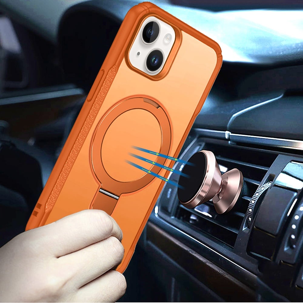 For iPhone 15 Plus (6.7") Matte Finish Magnetic Ring Hybrid Protective Invisible Kickstand Magsafe Compatible Case Cover Cosmic Orange