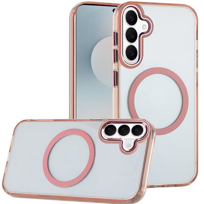 For Samsung Galaxy S26 Transparent Back Hybrid Case - Magnetic Circle, Color Frame, Metal Buttons, MagSafe Compatible Case Cover