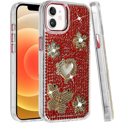 Phone Case for Apple iPhone 12 /12 Pro Luxury Crystal Butterfly Floral Jeweled Heart Full Diamond Design, Sparkling Decorative Details, Elegant Style Cover
