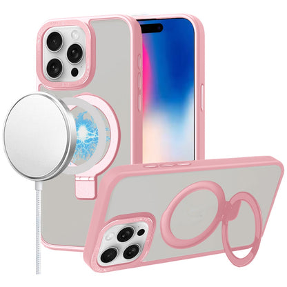 For Apple iPhone 16 Pro (6.3") Magnetic Metal Matte Built-in Compatible with MagSafe Stand Hybrid Shock Armor TPU Case Cover Pink