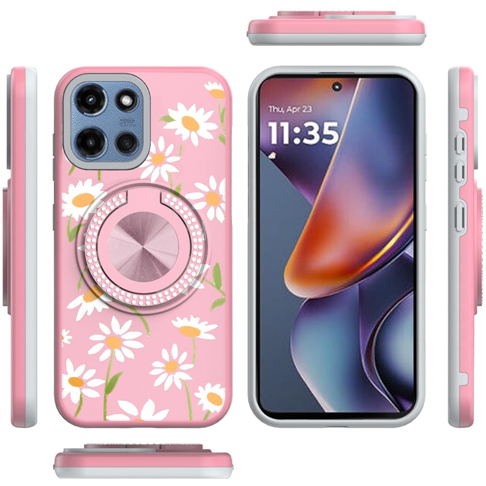 Phone Case for Motorola Moto G Play 5G 2026 Magnetic Ring Stand Matte Metal Hybrid Car Mount Friendly Shockproof Rotational Grip Diamond Design Pattern Cover