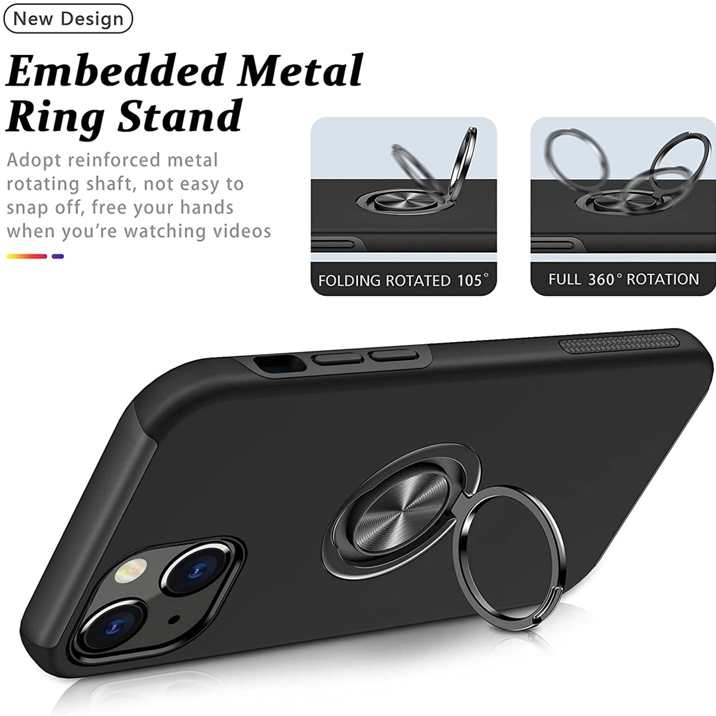 For Samsung Galaxy S26 Military Grade Hybrid Case with Flat Metal Ring 360° Rotation Kickstand, Slim Fit Back Hard PC Case Cover Black