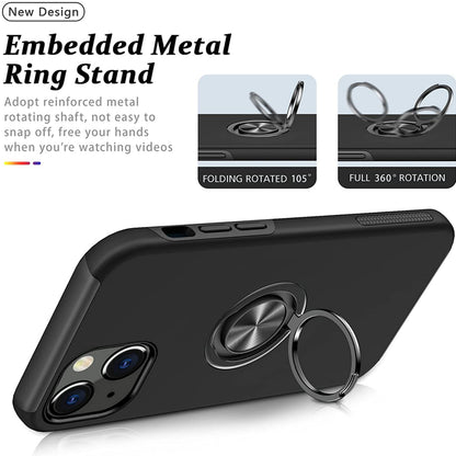 For Samsung Galaxy S26 Military Grade Hybrid Case with Flat Metal Ring 360° Rotation Kickstand, Slim Fit Back Hard PC Case Cover Black