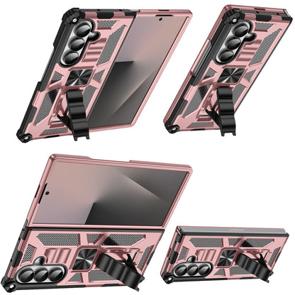 Phone Case for Samsung Galaxy Z Fold 7 Built in Magnetic Hiden Kickstand Shockproof Rugged Armor Grip Hybrid Heavy Duty Anti Slip Protective Style Cover Rose Gold