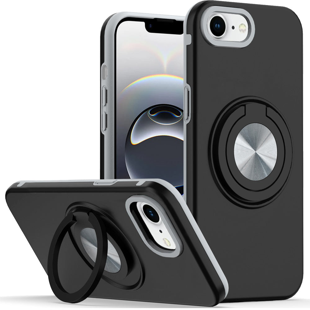 Metal Matte Hybrid with Invisible Rotational Ring Stand, Car Mount Friendly, Military Grade Slim Fit Sturdy