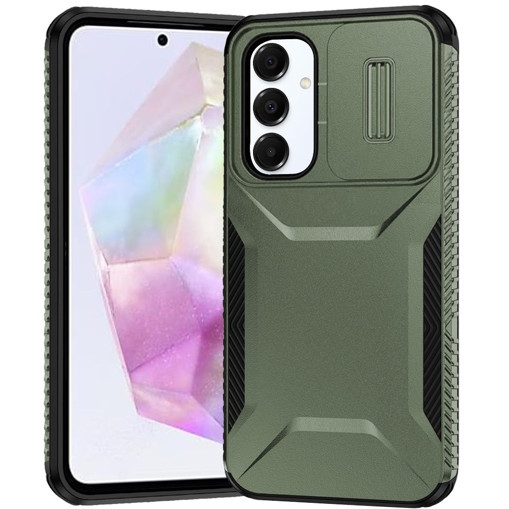 For Samsung Galaxy A36 Slim Fit Shockproof Hybrid with Slide Camera Window Covering, Rugged Tpu Silicone Hard PC Bumper Case Cover