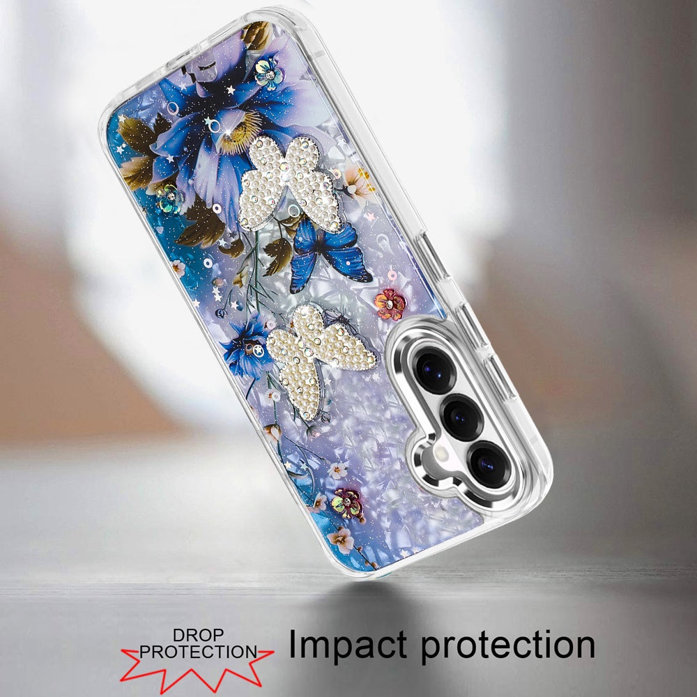 For Samsung Galaxy S26 Ultra Epoxy Glitter Flowers Bling 3D Butterfly Fashion TPU Hybrid with Shockproof Protection Case Cover