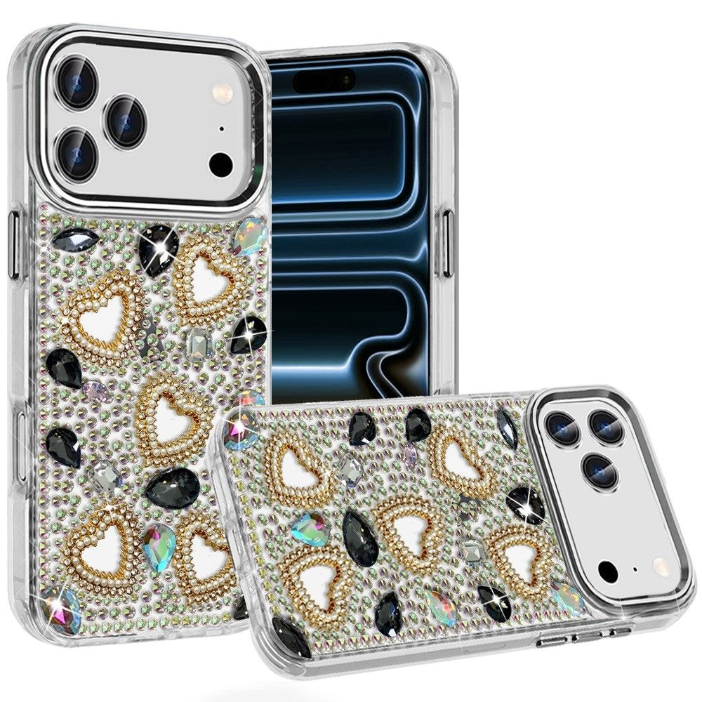 Phone Case for Apple iPhone 18 Pro Max Luxury Crystal Heart Rhinestone Diamond Bling Shockproof Hybrid Glitter Protective Stylish Durable Grip Cover