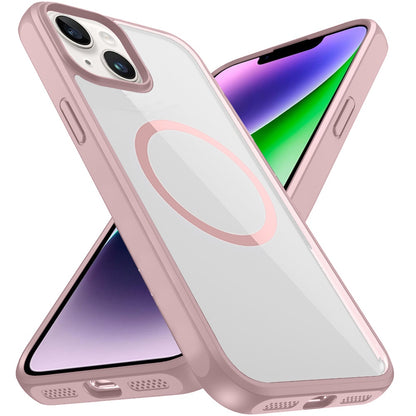 For Apple iPhone 14 /13 Magnetic Circle HQ Transparent Clear TPU Thick 2.0mm Frame Hybrid Shockproof Protector Case Cover