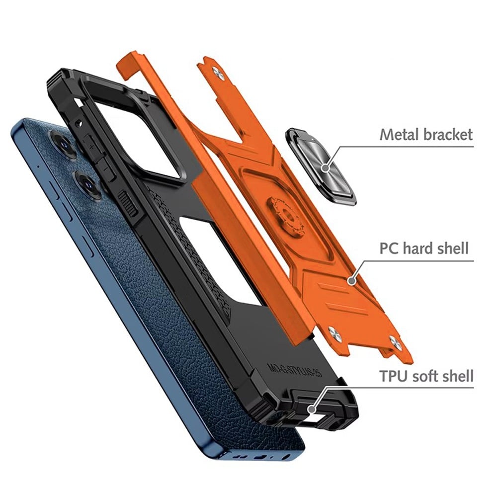 For Motorola Moto G Power 5G 2026 /2025 Armor Hybrid Magnetic Stand with Ring Holder Kickstand Shockproof Heavy-Duty Durable Rugged TPU Dual Layer Case Cover Cosmic Orange