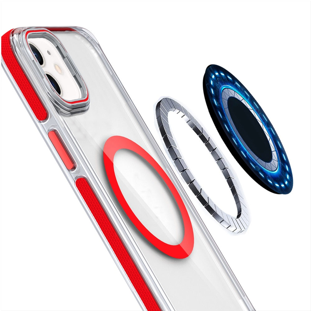 For Samsung Galaxy A17 5G Hybrid Clear Back Case with Invisible Camera Bracket Stand, MagSafe Magnetic Circle, Shockproof Color Frame Case Cover Red