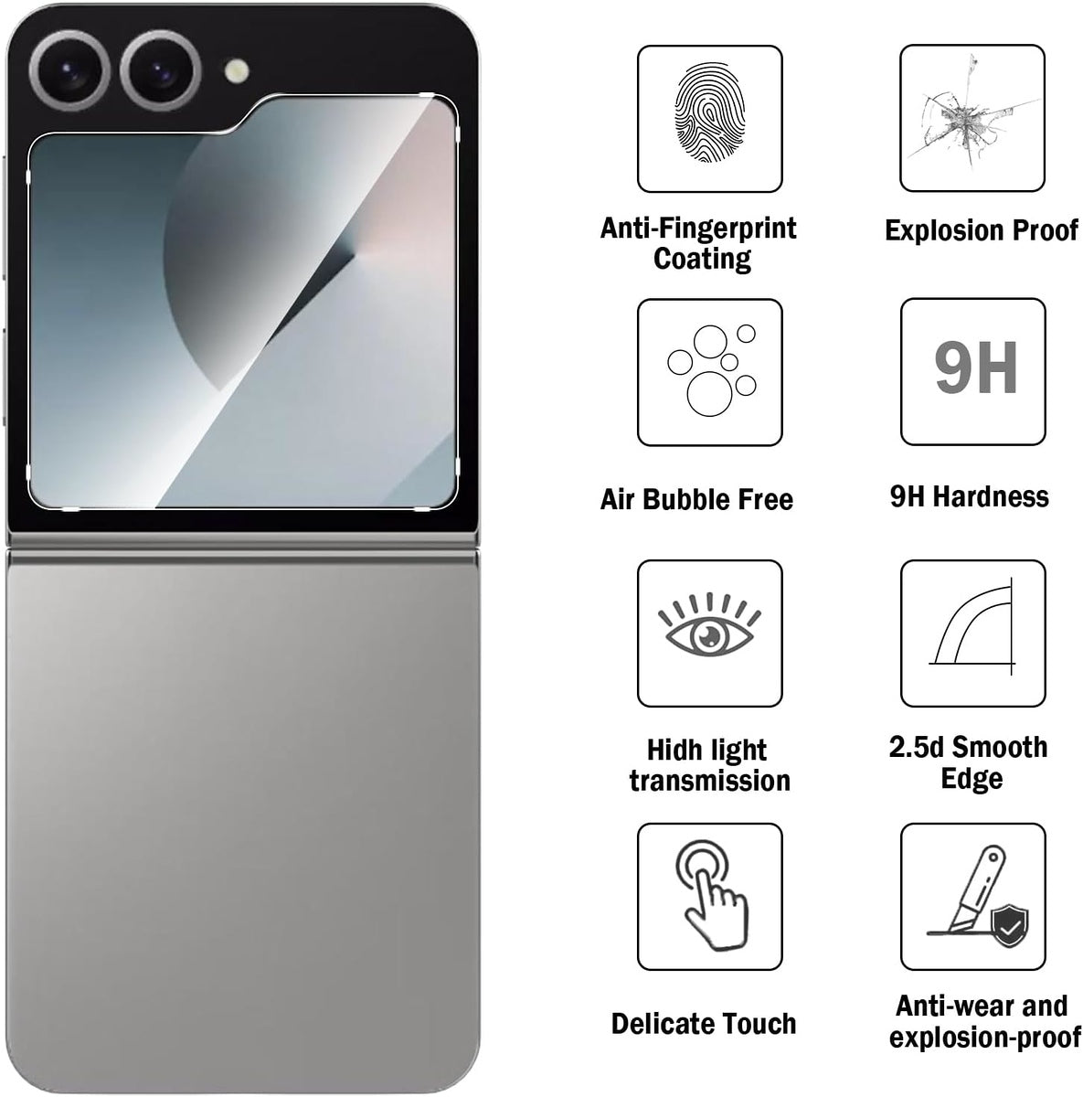 For Samsung Galaxy Z Flip 7 Screen Protector Tempered Glass Premium HD Clear, Case Friendly, 9H Hardness, 3D Touch Accuracy, Anti-Bubble Film Glass Protector Clear