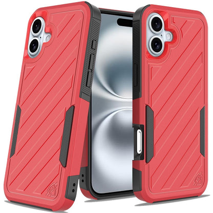 Phone Case for Apple iPhone 16 Rugged Shockproof Dual Layer Lined Armor Heavy Duty Impact Resistant Protective Grip Durable Everyday Protection Cover Red
