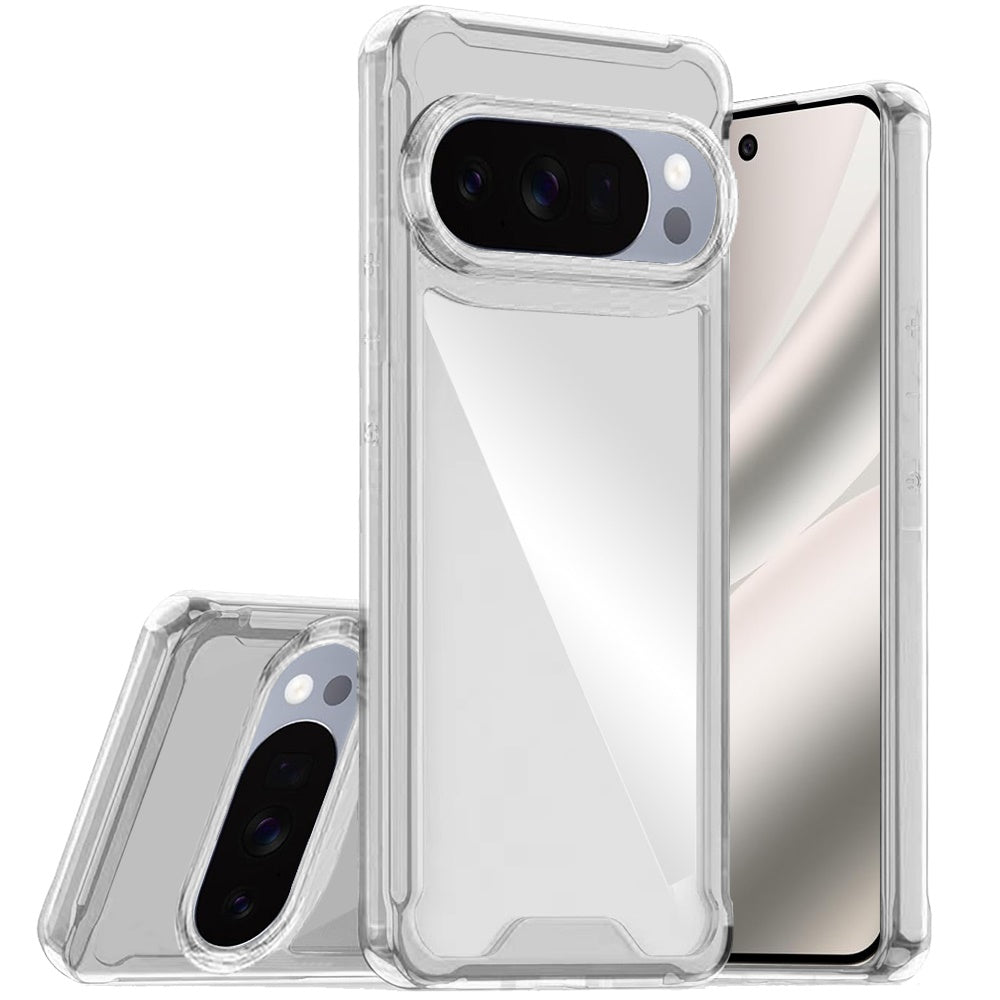 For Google Pixel 10 Pro XL Clear Colored Shockproof Transparent Hard PC + Rubber TPU Hybrid Bumper Shell Slim Protective Case Cover Clear+Clear